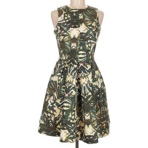 🌿 H&M Dark Green Tropical Leaf Fit & Flare Skater Dress 🌿